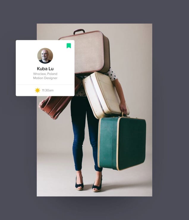 person carrying too much luggage with job posting over it